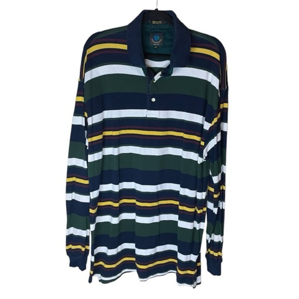 Basic Options Vintage‎ 100% Cotton Long Sleeve Striped Polo Y2K Size 2XLT